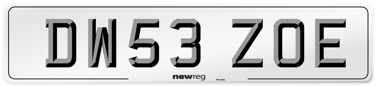 DW53 ZOE Number Plate from New Reg